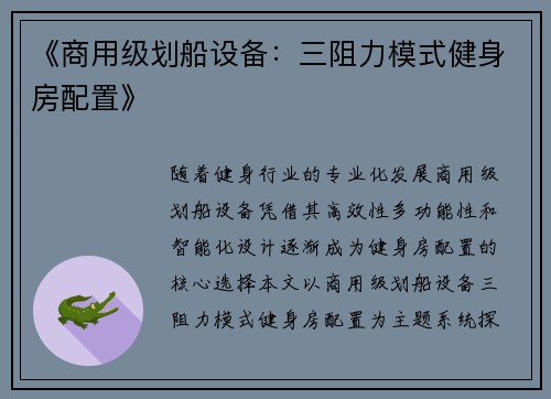 《商用级划船设备：三阻力模式健身房配置》